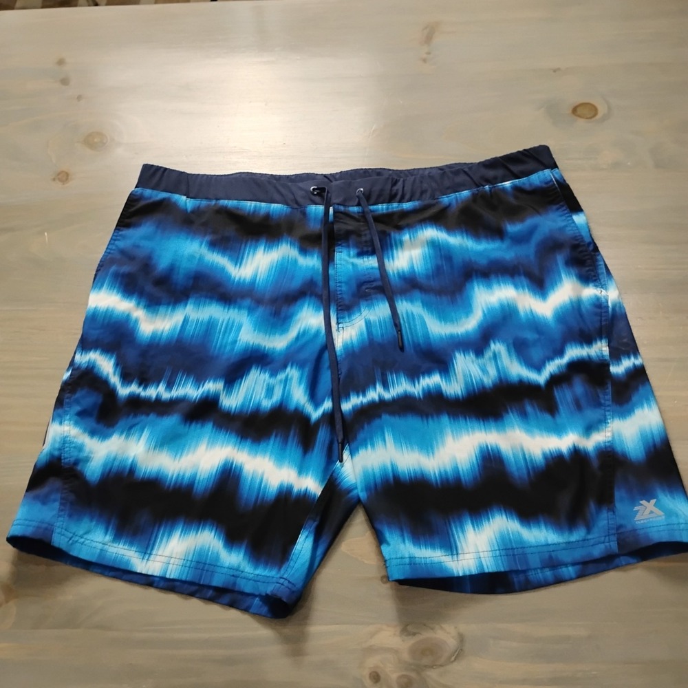 ZeroXposur Swim Trunks Mens XXXL/3X Blue Lightning Fully Lined Tie Front Shorts